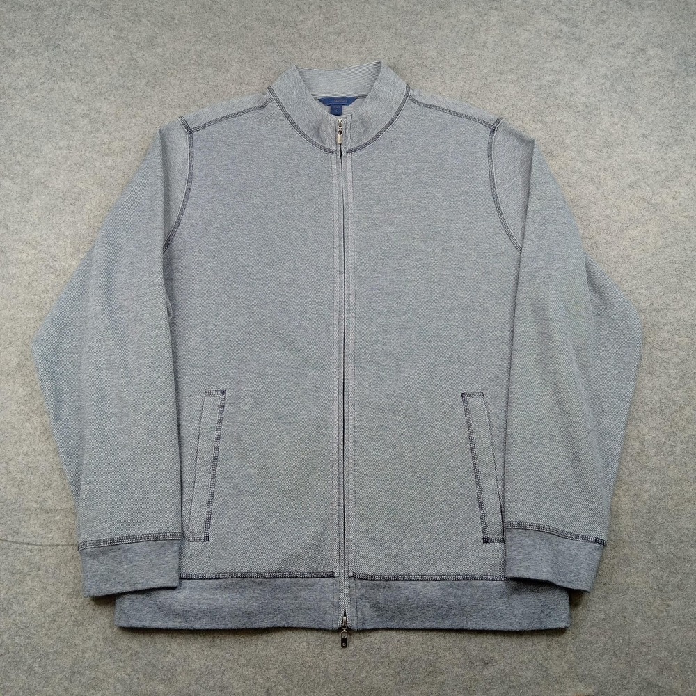 David Donahue Jacket Mens Large Gray Knit Full Zip Bomber Stand Collar